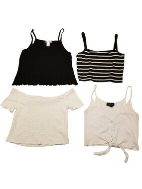 Set of 4 Small Summer Tank Tops Cropped Strappy/Off the Shoulder Black/White